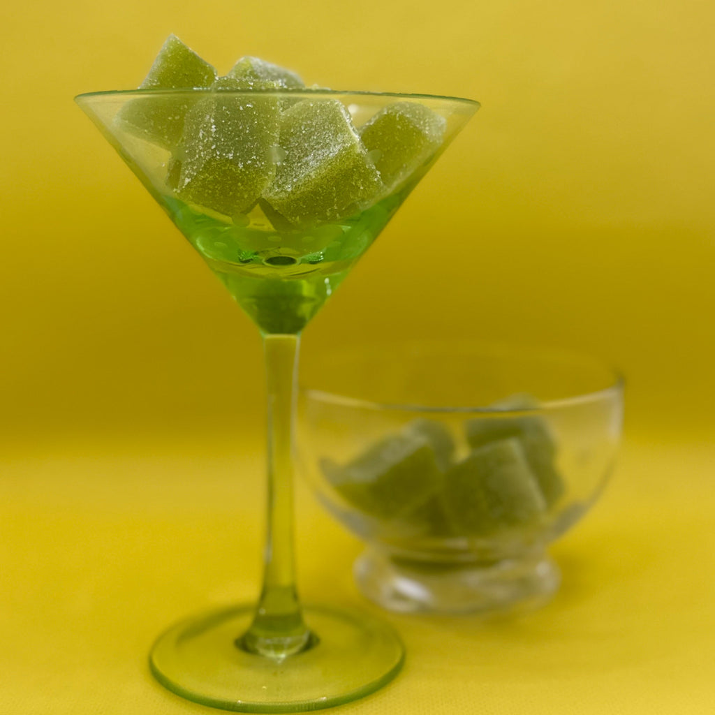 say less sour apple hemp-derived THC gummies with fresh green apples