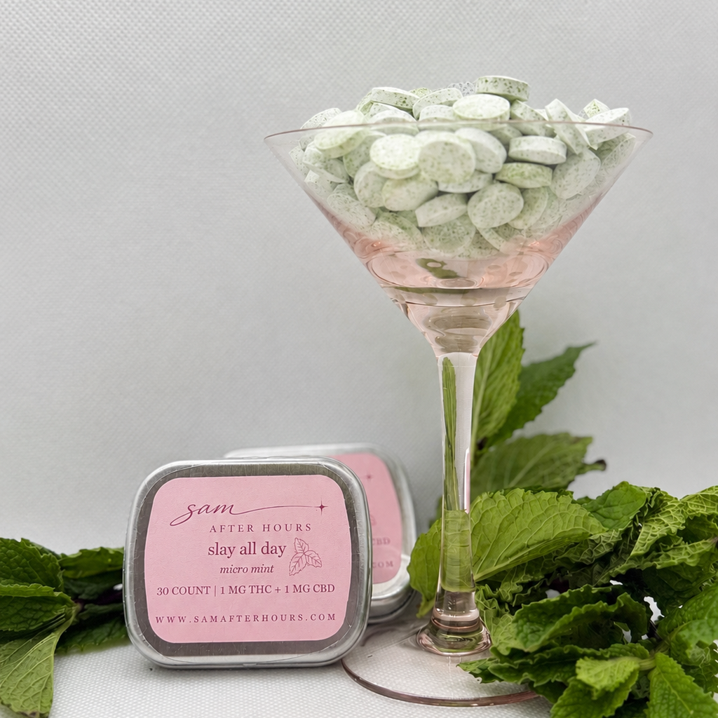 slay all day microdose THC and CBD mints with fresh mint