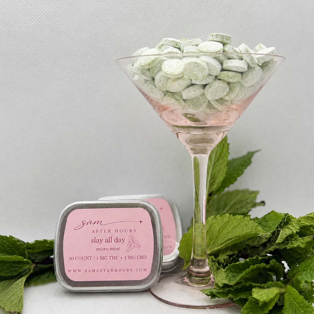 slay all day microdose THC and CBD mints with fresh mint