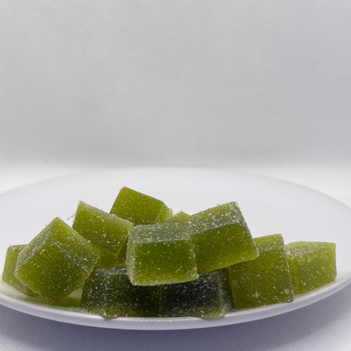 say less sour apple hemp-derived THC gummies with fresh green apples